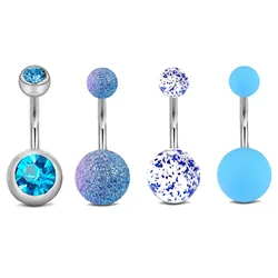 WKOUD 1Pcs/4Pcs Belly Button Rings Stainless Steel Navel Rings 4 Style For Women Girls 14G Body Piercing Blue