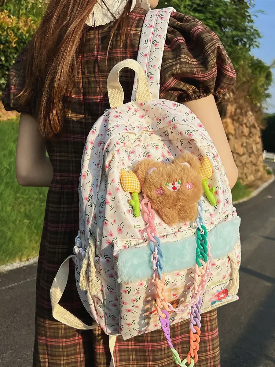 Kawaii Colorful Cartoon Printed School Women Backpack Y2k Korean Style Travel Girls Backpack Cute Mini Square Women School Bag