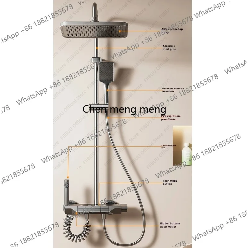 Gun Grey Bathroom Shower System Smart Temperature Control Digital Display Shower Set Stylish Shower Combo With Storage Platform