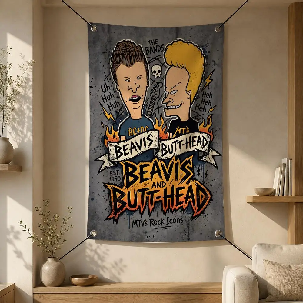 TV Series B-Beavis And Butthead Flags Flag Banner Wall Hanging for Bedroom Dorm Room Home Bar Party Indoor Outdoor Wall Decor