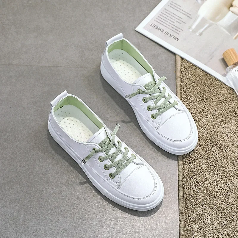 Fashion Casual Shoes for Women's Sneakers Autumn All-matching Leather Flat Breathable Casual Single Female Students