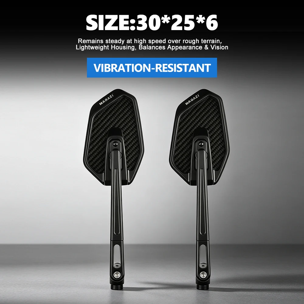 Motorcycle Side Mirror Full‑Aluminum Arm Carbon Texture Back Cover Adjustable View Universal Motorbike Rearview Mod Kit