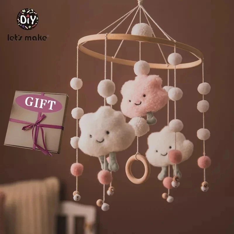 Let\'s Make Dropshipping Baby Rattles Crib Mobiles Toy Bed Bell Musical Box 0-12month Cloud Cotton Carousel For Cots Projection