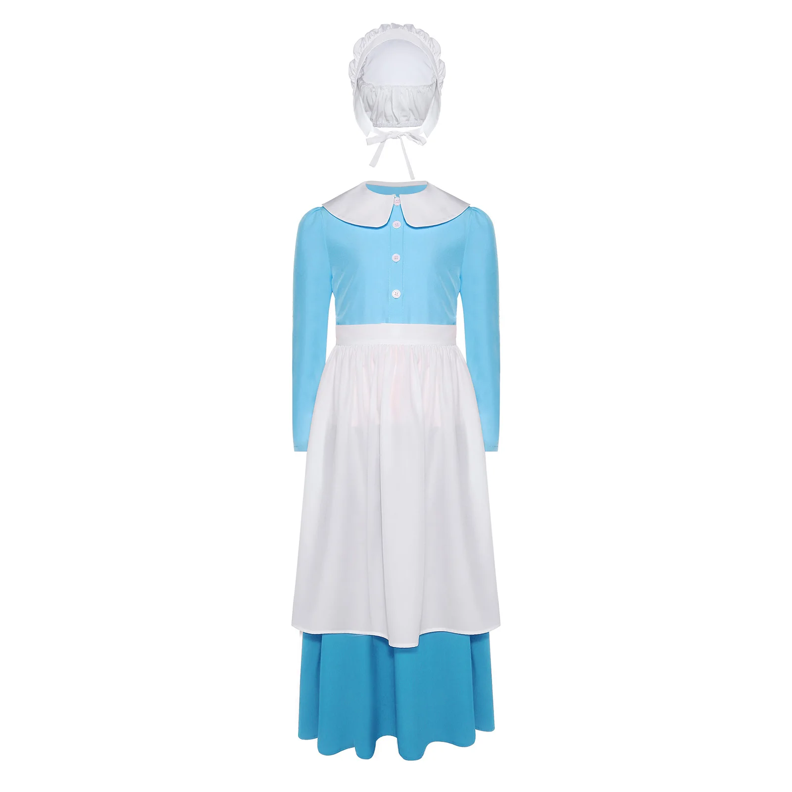 

Детский карнавальный костюм пилигрим-горничной для девочек, комплекты для ролевых игр, блузка, капот, юбка и фартук для Хэллоуина, карнавальное платье