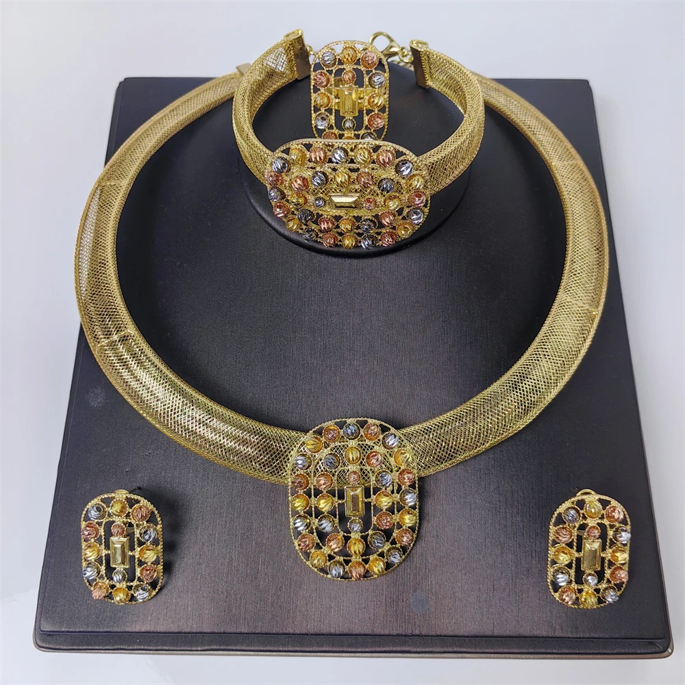 

Trendy Women Jewelry Set Italian Gold-Plated Necklace Earrings Bracelet Ring Sets Mama Birthday Gifts