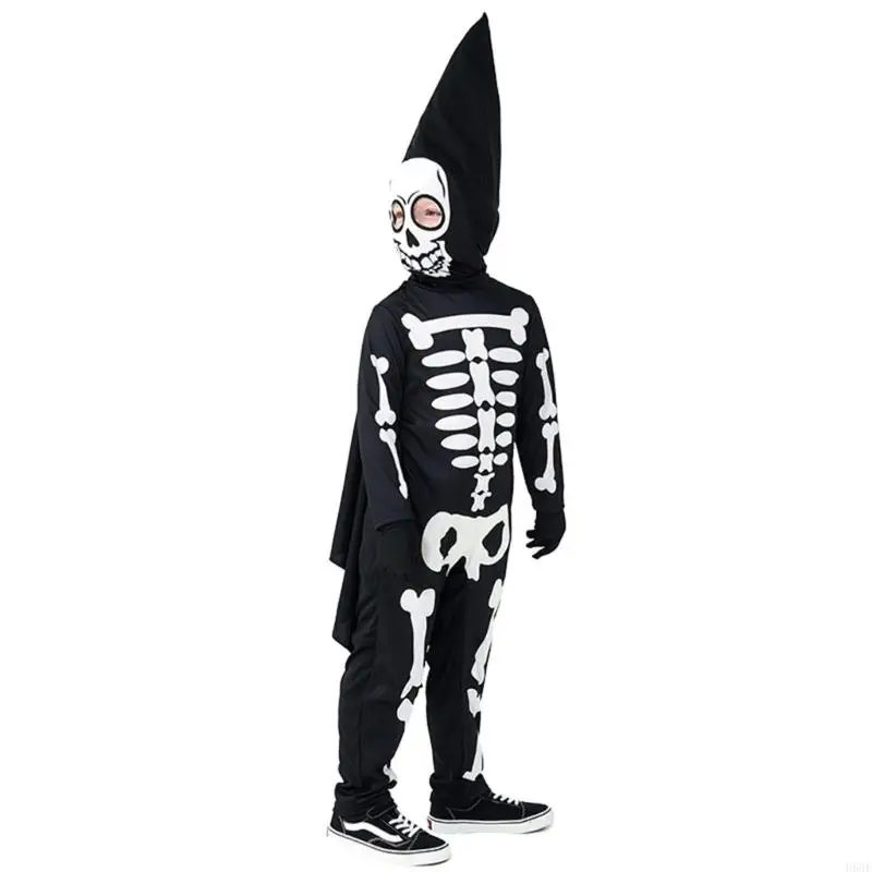 H58E Boy Girl Skeleton Costume Kid Halloween Costumes Party Cosplay Bodysuit Jumpsuit