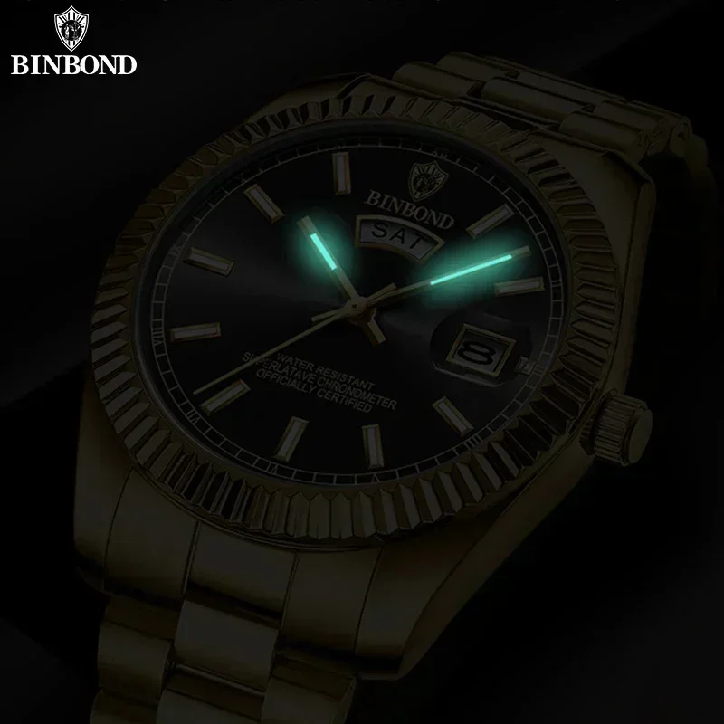 BINBOND B7012 Herrenmode Business Sport Quarzuhr 30M Wasserdicht Leucht Klassische Kalender Kreative Uhr Männliche Armbanduhr