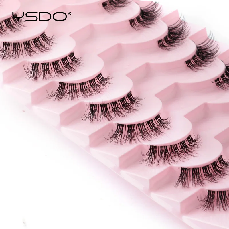 YSDO 5/10 Paar Falsche Wimpern Natürliche Lange Faux 3D Nerz Peitsche Handgemachte Gefälschte Wimpern Verlängerung Make-Up Weiche Halb Falsche Wimpern