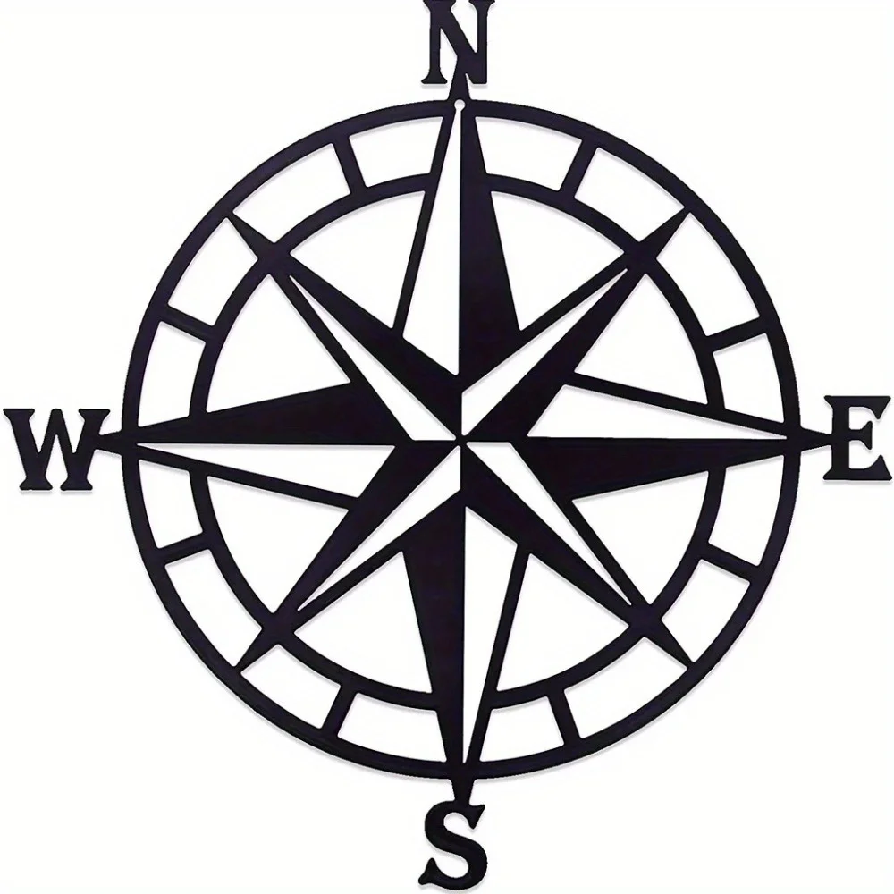 CIFBUY 1Pc Compass Silhouette Metal Wall Sculpture Handcrafted Iron Hanging Decor Stylish Home Wall Ornament