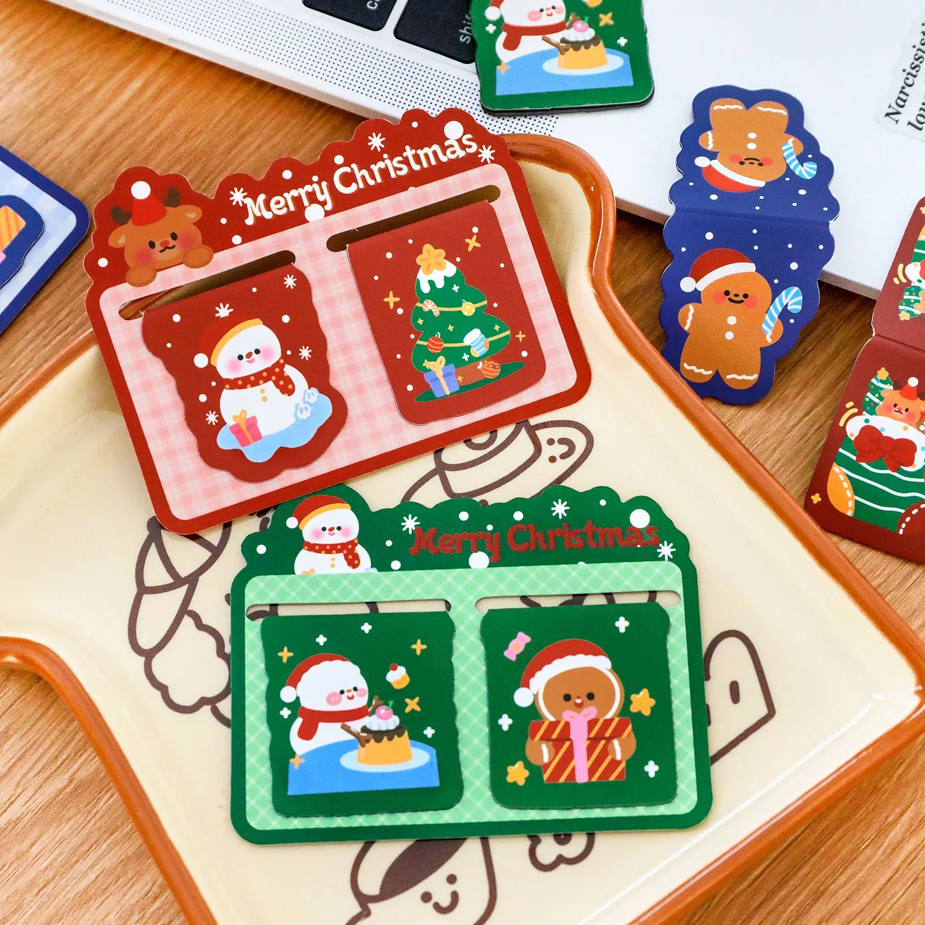 4/8/12pcs Cute Christmas Magnetic Bookmarks - 2pcs Shaped Page Clips, Student Stationery, Reusable Xmas Present