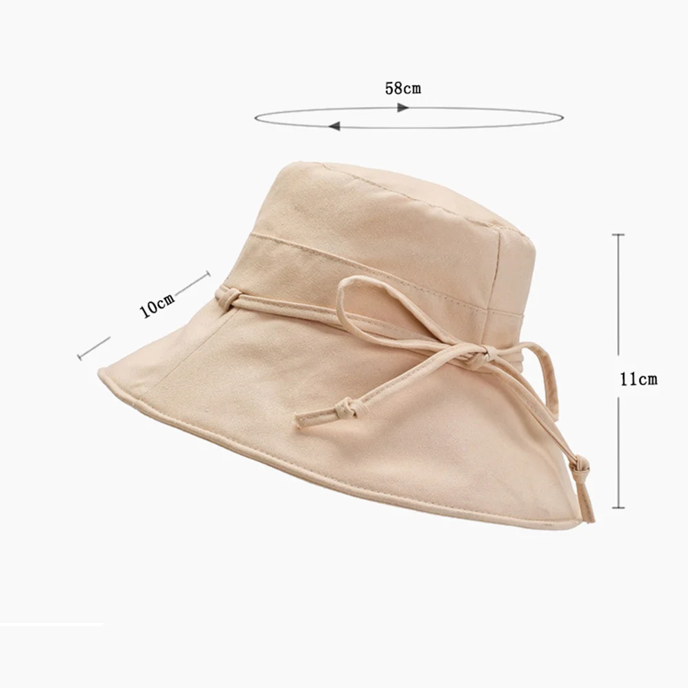 الكبار قبعة بحافة Bowknot الكاكي M 56-58 سنتيمتر القطن الشمس حماية واسعة حافة تنفس في الهواء الطلق شاطئ الصيد السفر واقية من الشمس قبعة #4