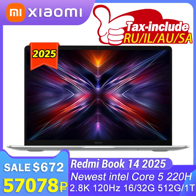 XIAOMI REDMI Book 14 2025 Intel Core 5 220H Intel رسومات متكاملة 16/32GB RAM 512G/1TB SSD 2.8K 120 هرتز شاشة
