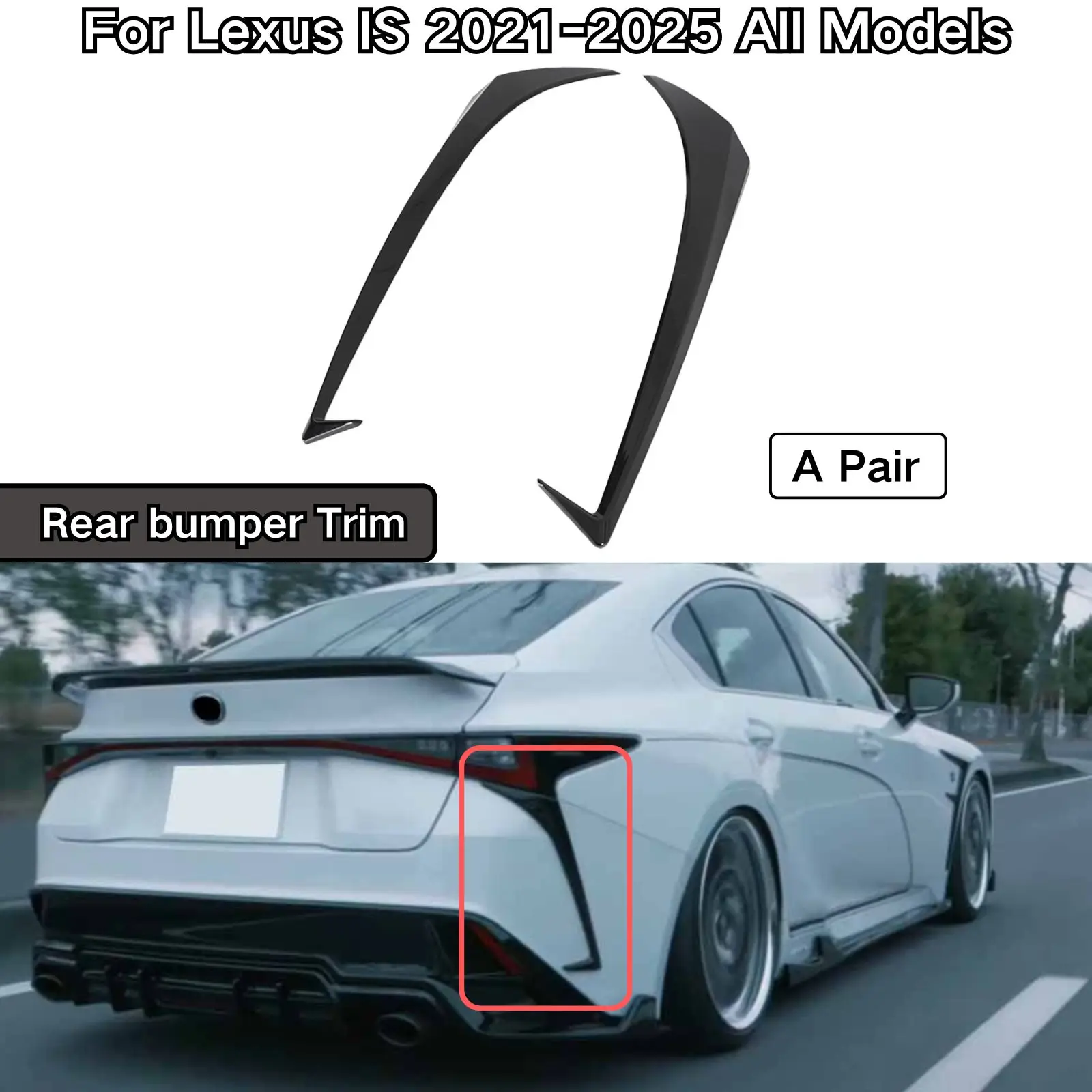 

For Lexus IS 2021-2025 All Models IS300h IS350 F-Sport Rear Bumper Trim Glossy Black Carbon Fiber Painted Car Accessories