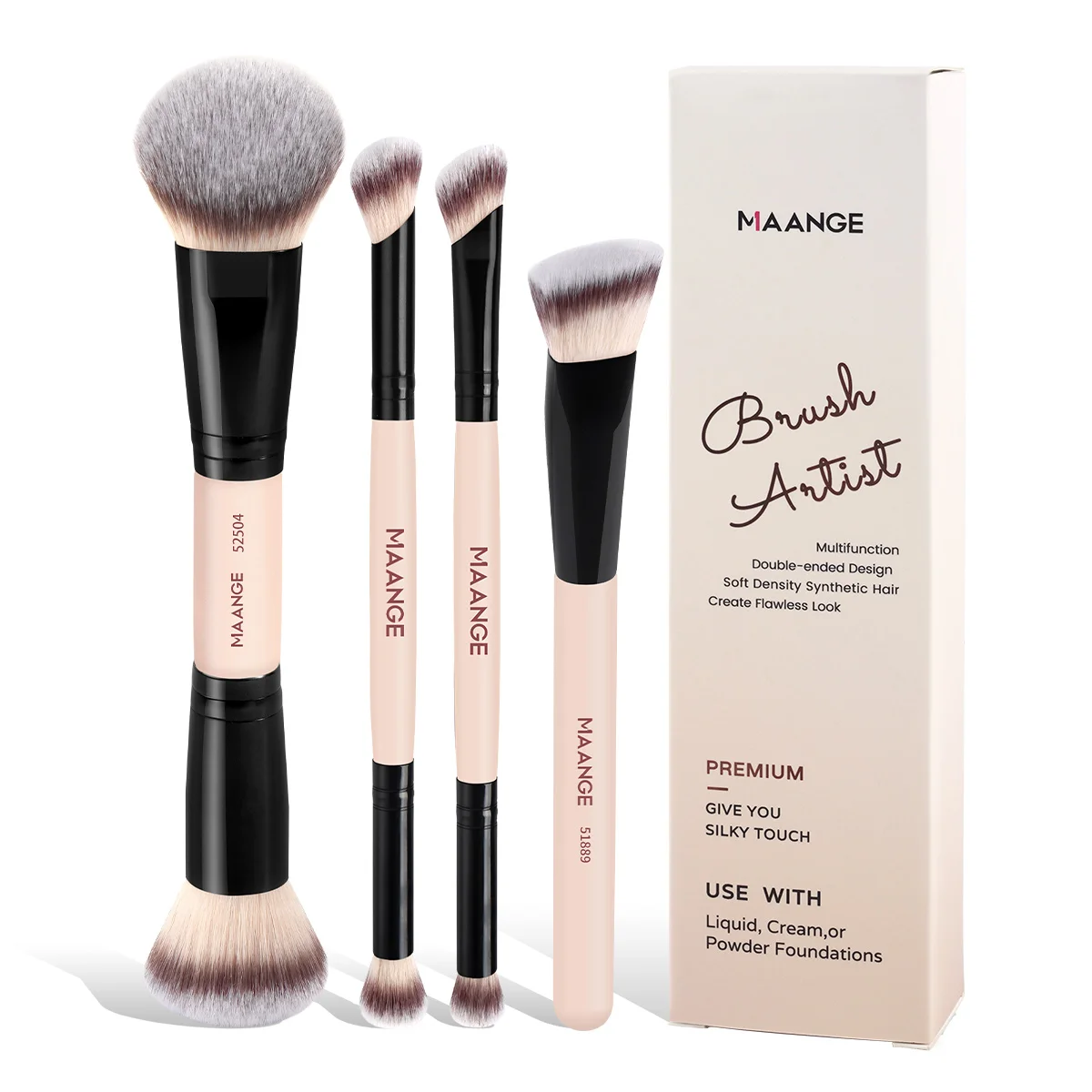 MAANGE Foundation Conceal Eyeshadow Brush Set 4pcs Angled Double-ended Kabuki Brushes for for Liquid Cream Buffing Blending Face