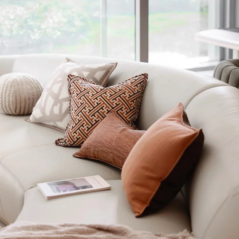 Orange Brown Pillows Luxury Geometric Cushion Case Modern Herringbone Decorative Pillow Cover For Sofa Chair Home Decoration