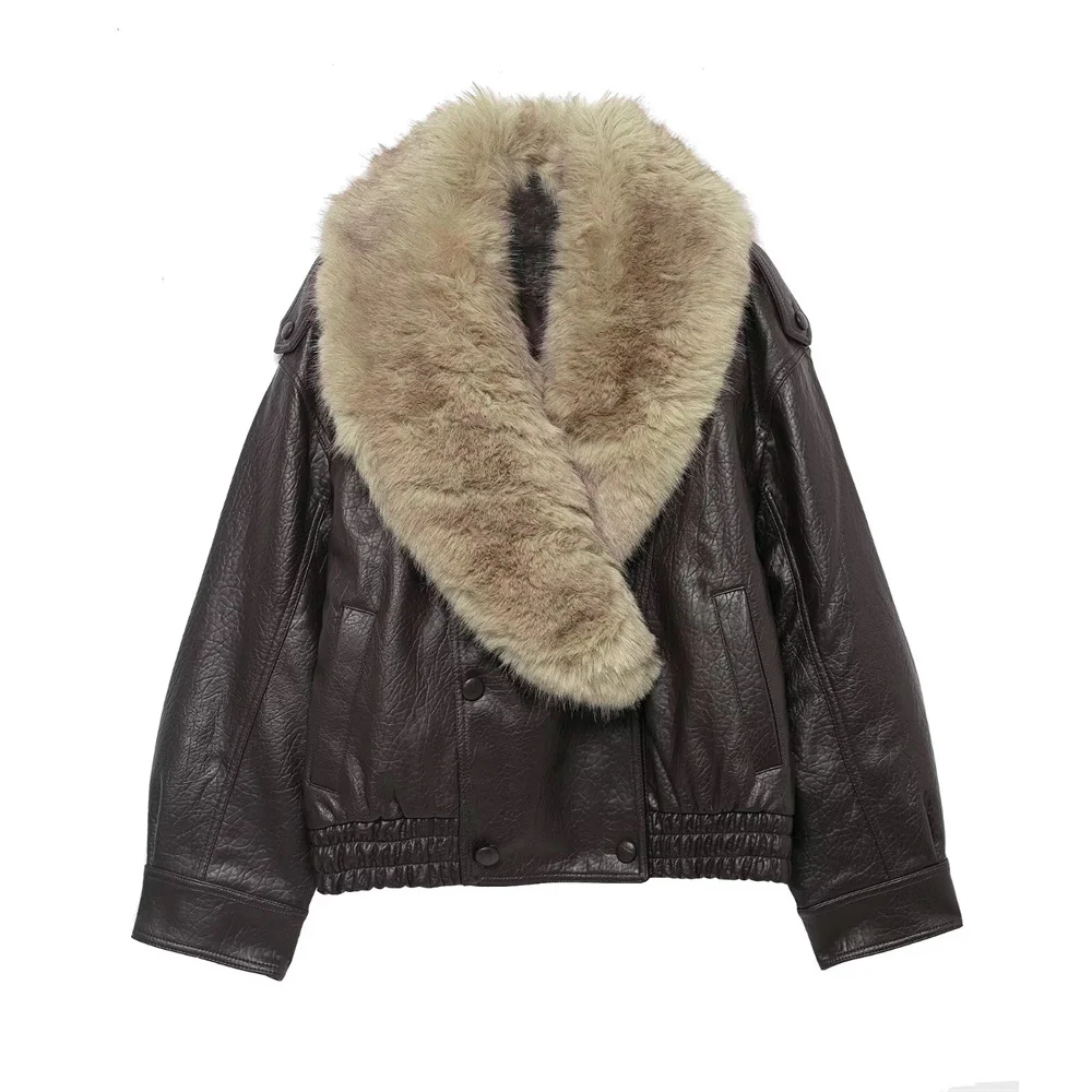 

New autumn and winter women's clothing loose detachable fur fur collar imitation leather jacket jacket leather jacket jacket