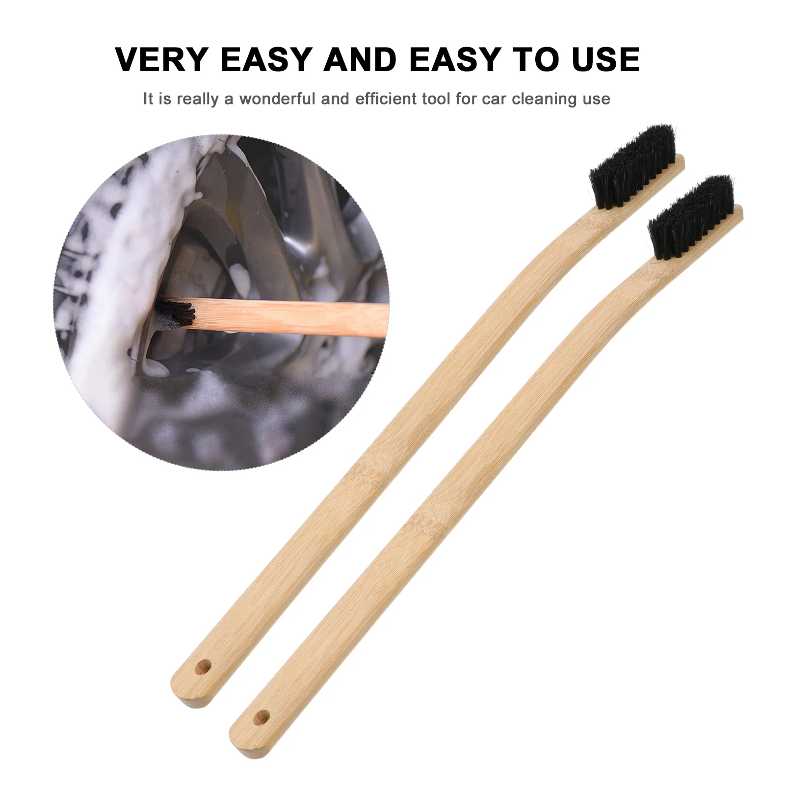 3 Pcs Cleaning Brush Car Wheel Soft-bristled Rim Washing Round Head Bamboo Handle