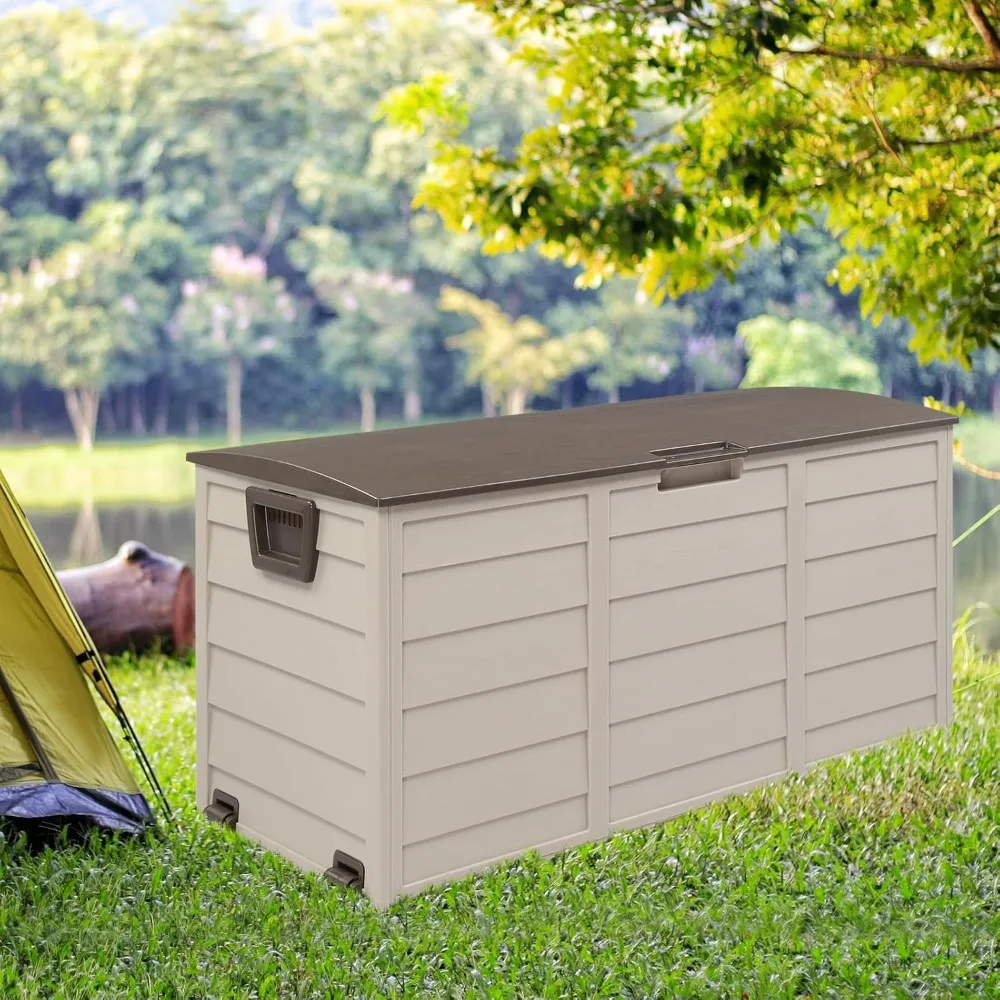 75Gallon Outdoor Storage Box, Patio Deck Box Furniture with Lockable Design, Plastic Storage Containers with Lid for Garden