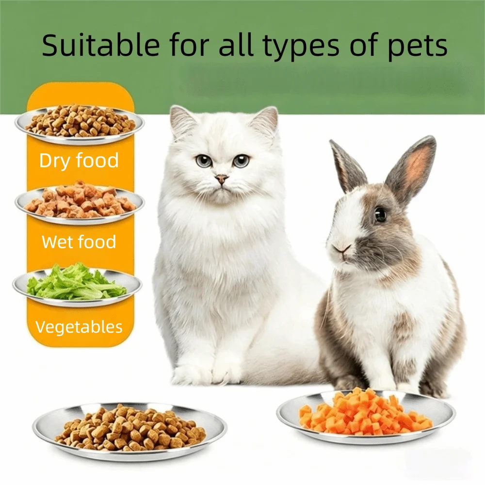 Large Capacity Stainless Steel Pet Bowl Non-Slip Silicone Base Wide Shallow Cat Drinking Bowl Thickened Rust Resistant