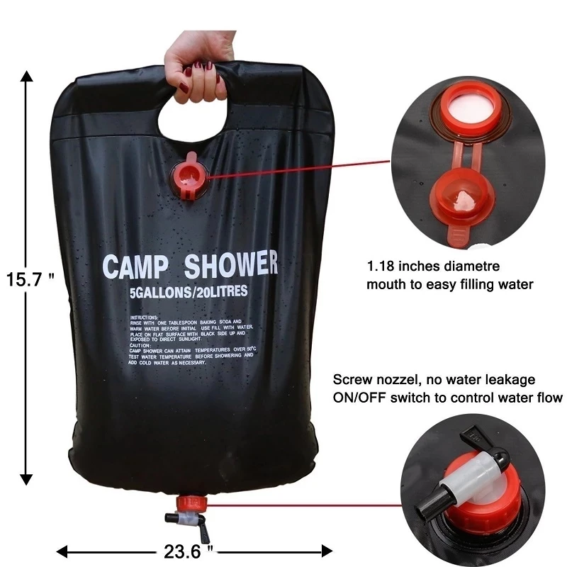 20L Energy Heated Portable Water Bag Bathing Camping Picnic Water Storage Bag PVC Camping Shower Bag