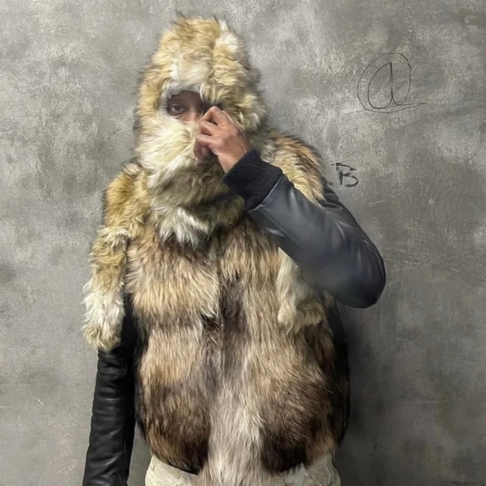 

NIGO Мужской темный меховой жилет с длинным рукавом, осенне-зимняя модная куртка в стиле хип-хоп High Street # NGTOP11923