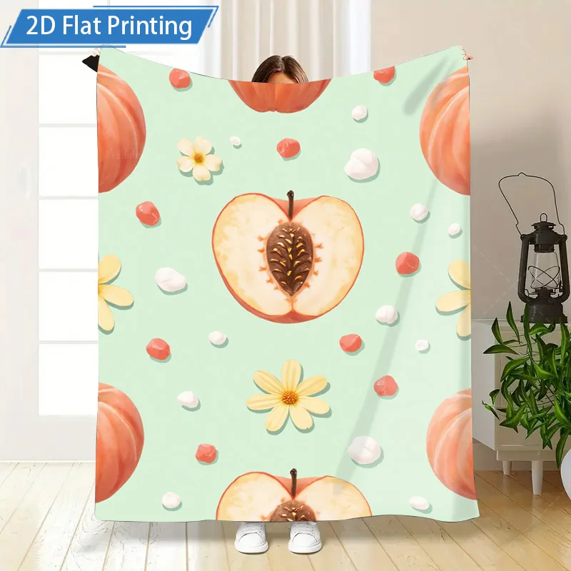 1 قطعة بطانية الفانيلا لطيف التفاح والزهور طباعة بطانية لينة مريحة رمي للسرير أو الأريكة نمط ديكور الخريف