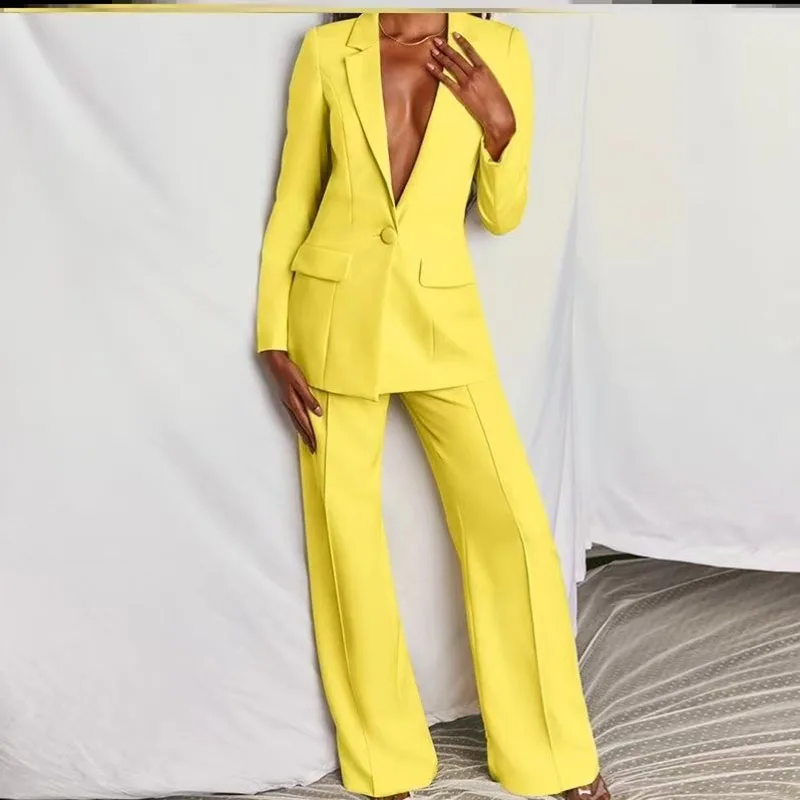 

2026 New Women Blazer Two Peice Sets Fashion Suit Long Sleeve Suit Top + Long Suit Pants Sets Spring Women Work Suit Casual Suit