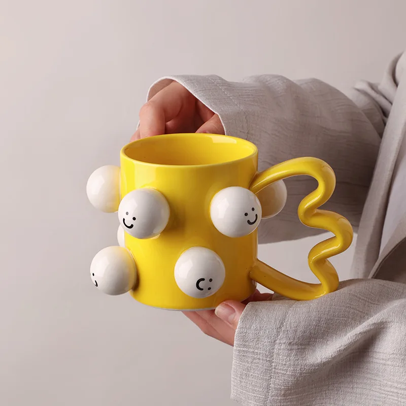 

Ins Smile Face Ceramic Mug Cute Couple Coffee Cup High Value Gift for Girls