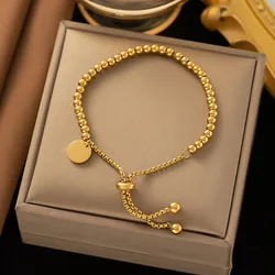 316L Stainless Small Ball Beads Pull Out Bracelet for Women Simple Fashion Circular Tag Bracelet Daily Party Jewelry