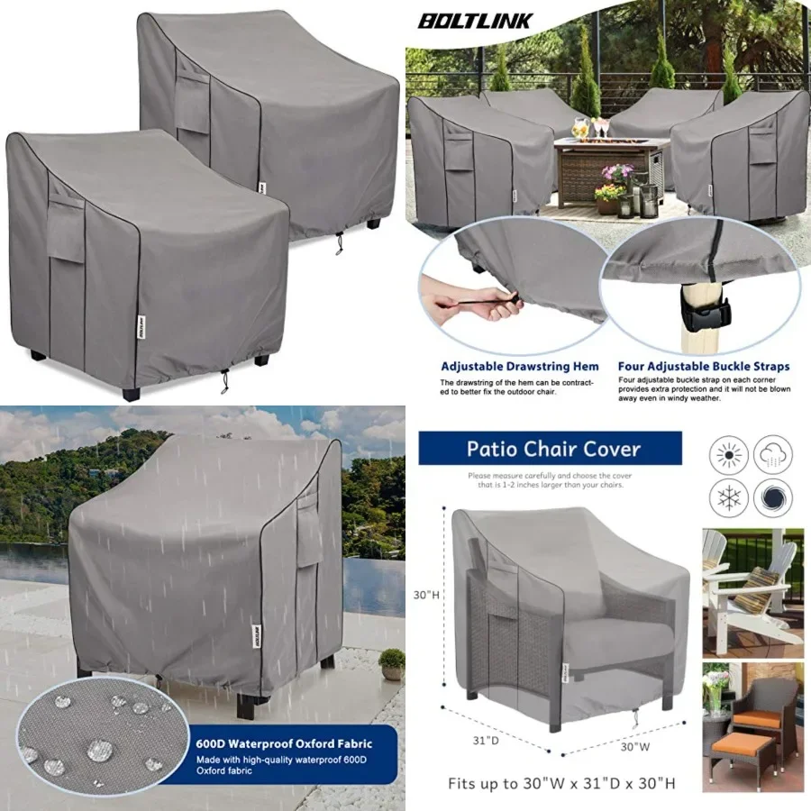 

Patio Chair Covers Waterproof, Heavy Duty Outdoor Furniture Covers Fits up to 30W x 31D x 30H Inch -2 Pack
