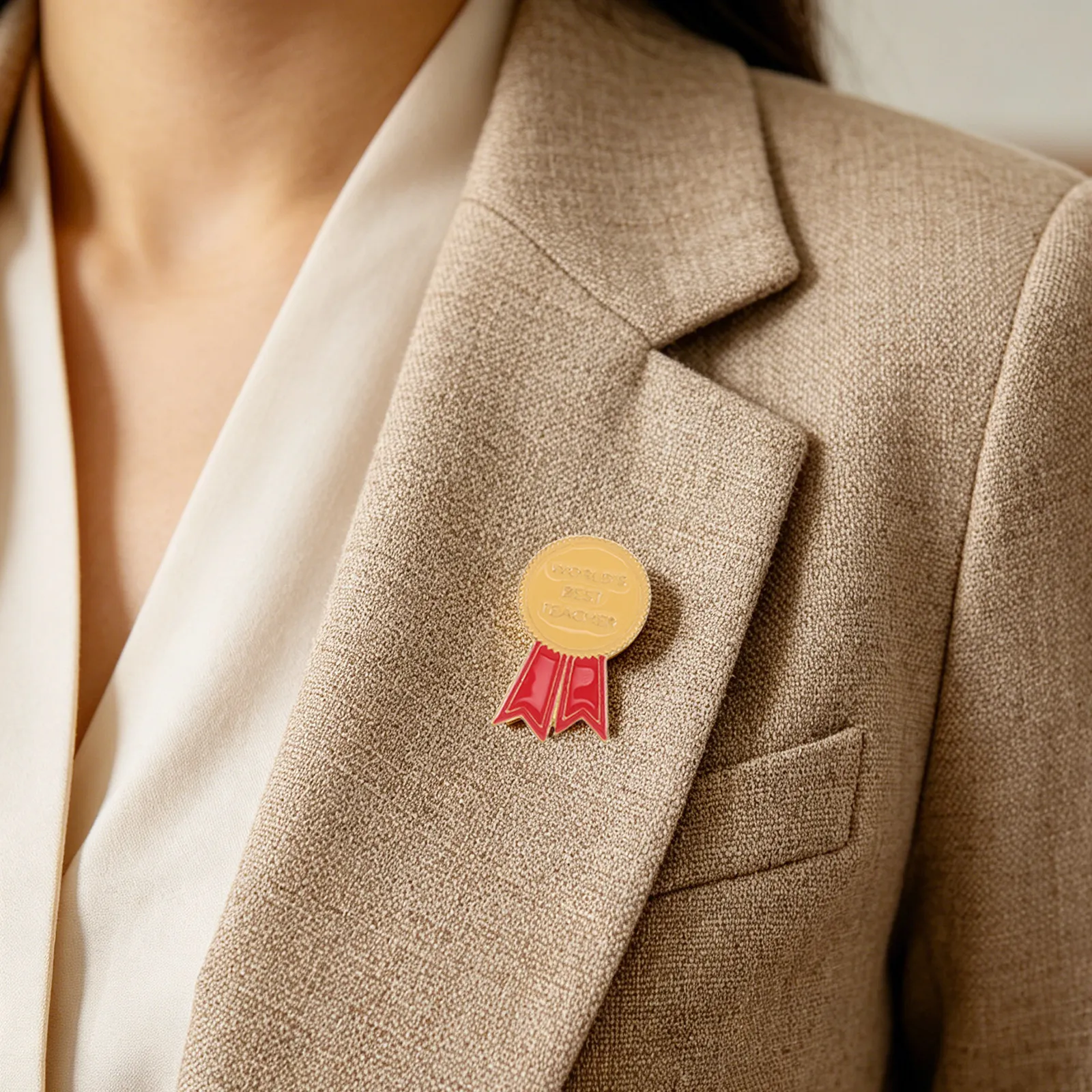6Pcs Teacher Brooch Pin Alloy Medal Ribbon Design Teacher Appreciation Gift for Educators Coaches Mentors Pins for Jackets Bags