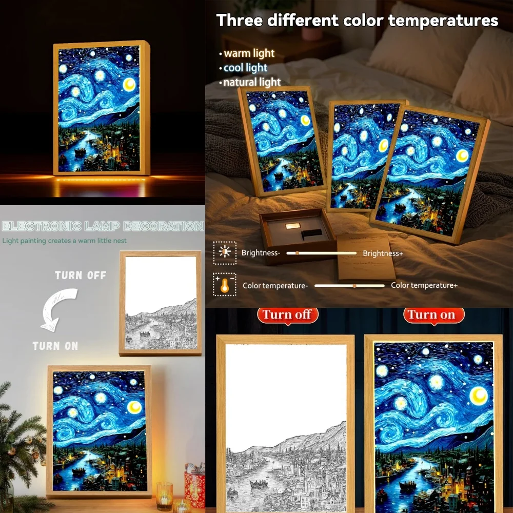

LED Van Gogh Starry Night LED Lamp Swirling Sky 3D Light Art for Room Decor Museum-Quality Lampara de Noche Lighting Living Room