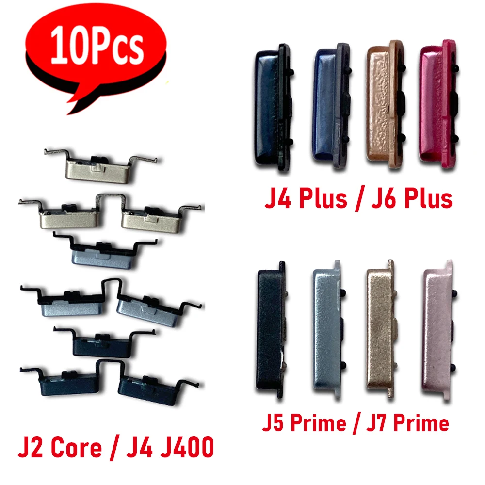 10Pcs，NEW Side Volume Button + Power ON / OFF Buttton Key Set Replacement Part For Samsung J2 Core J4 J400 J6 Plus J5 J7 Prime