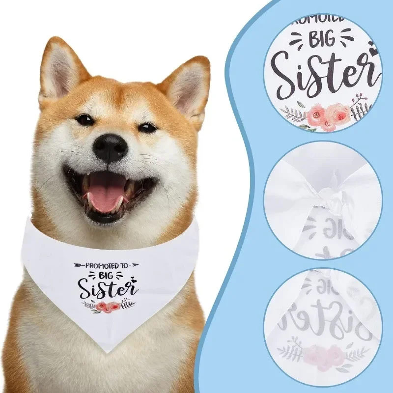 1pcs Promoted to Be Big Sister Dog Bandana Wedding Pet Bandana White Flower Triangle Pet Dog Scarf Dog Engagement Wedding