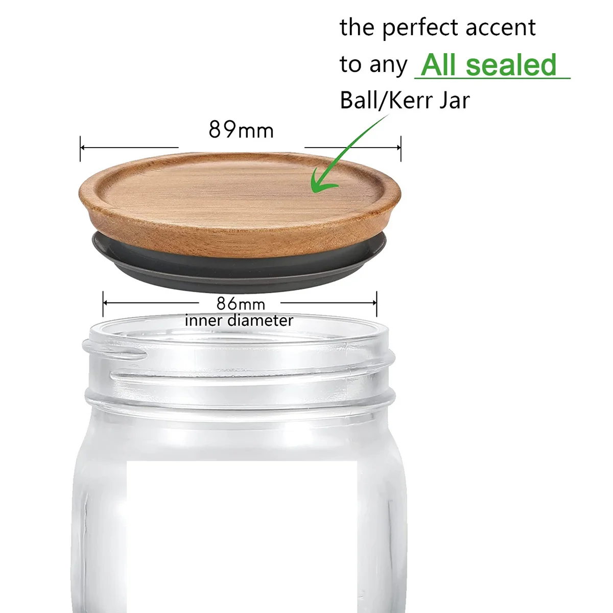 6 Pack All Sealed Wooden Storage Lids Set,Wooden Lids for Ball,Kerr Jars,Food Grade Material,Airtight for Jars 89mm