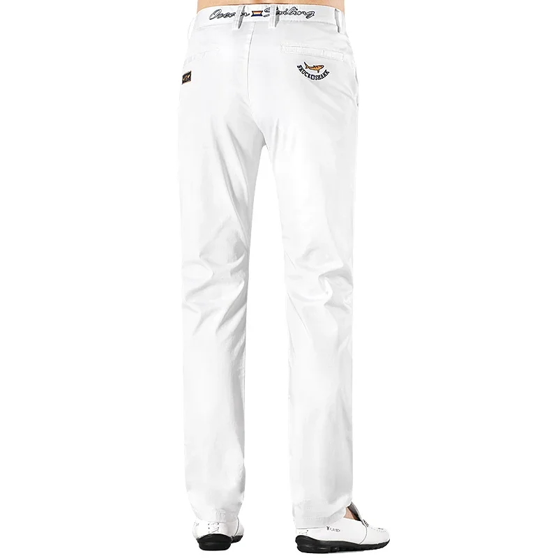 2024 New Men\'s Casual Pants Summer White Zip Fashions Smart Loose Straight Leg Men\'s Trousers 97%Cotton Stretching Bruce&Shark