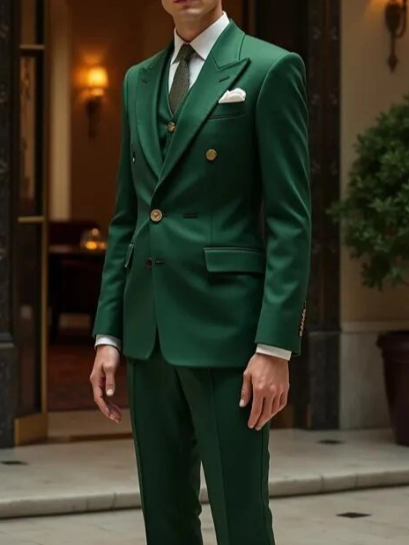 

New Fashion Male Green Business Men Suit Groom Groomsman Wedding Party Prom Formal Occasion Tuxedos 2 Piece Set Blazer Pants