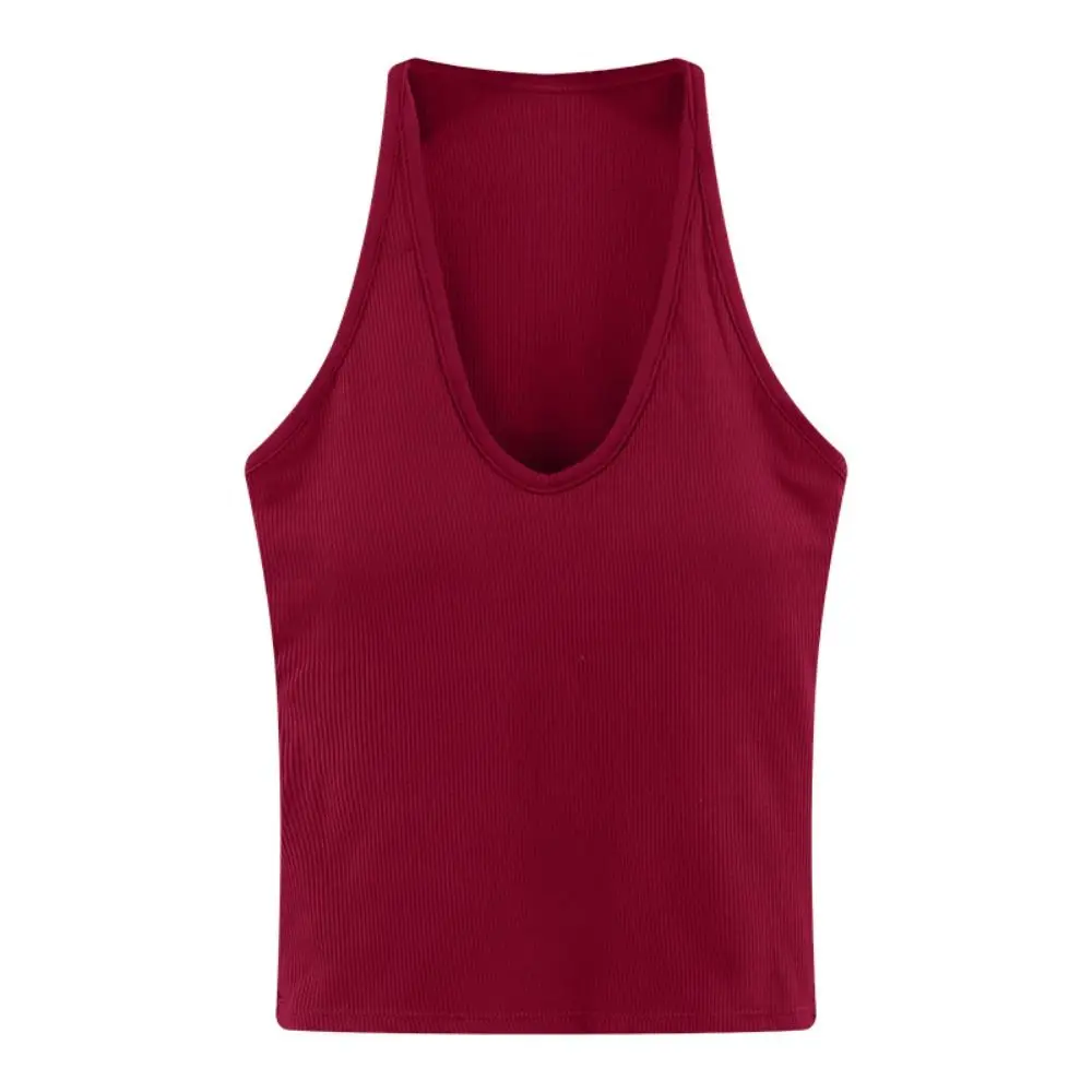 シンプルなチンロン女性サスペンダーベストノースリーブ U ネックカジュアルショートキャミソール高ストレッチ弾性スリムクロップトップ日常着