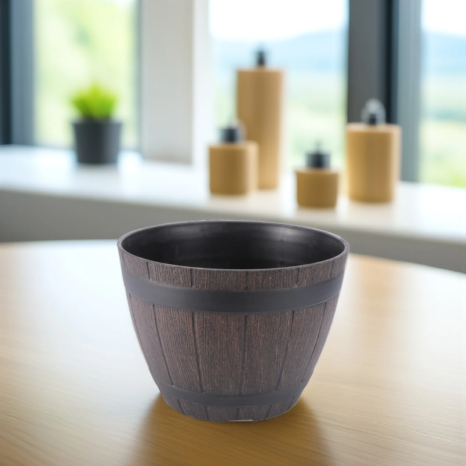 

Resin Imitation Wooden Barrel Flowerpot Large Rustic Garden Floor Bonsai Pot Balcony Decoration Flower Bucket Flower Pot