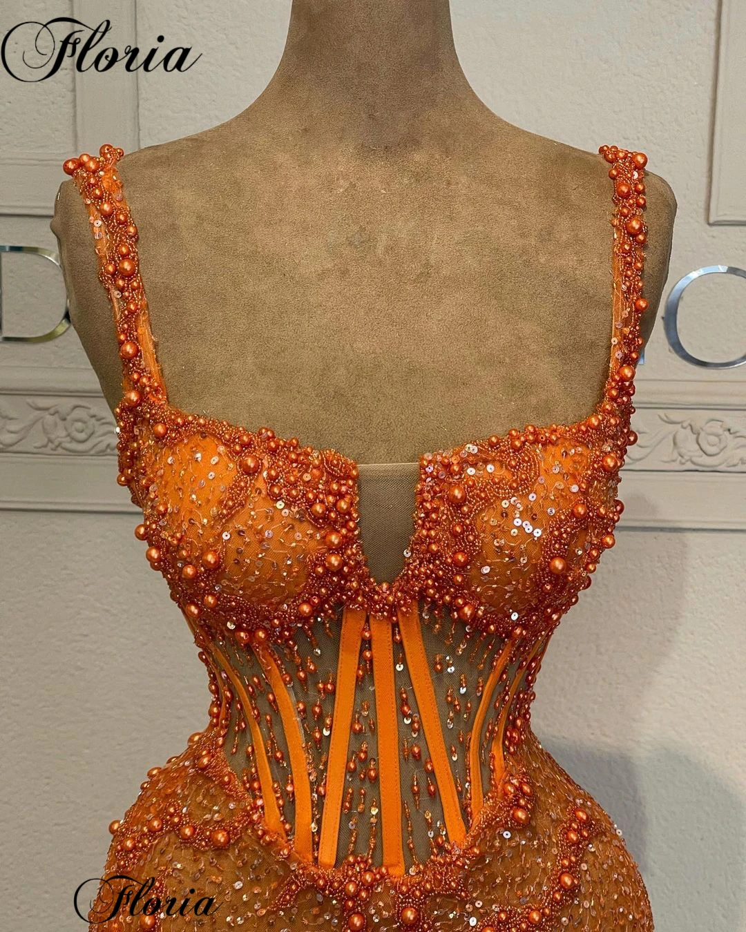 Popular Orange Prom Dresses Mermaid Strapless Simple Cocktail Dresses With Pearls Beach Birthday Dresses Vestidos De Noche