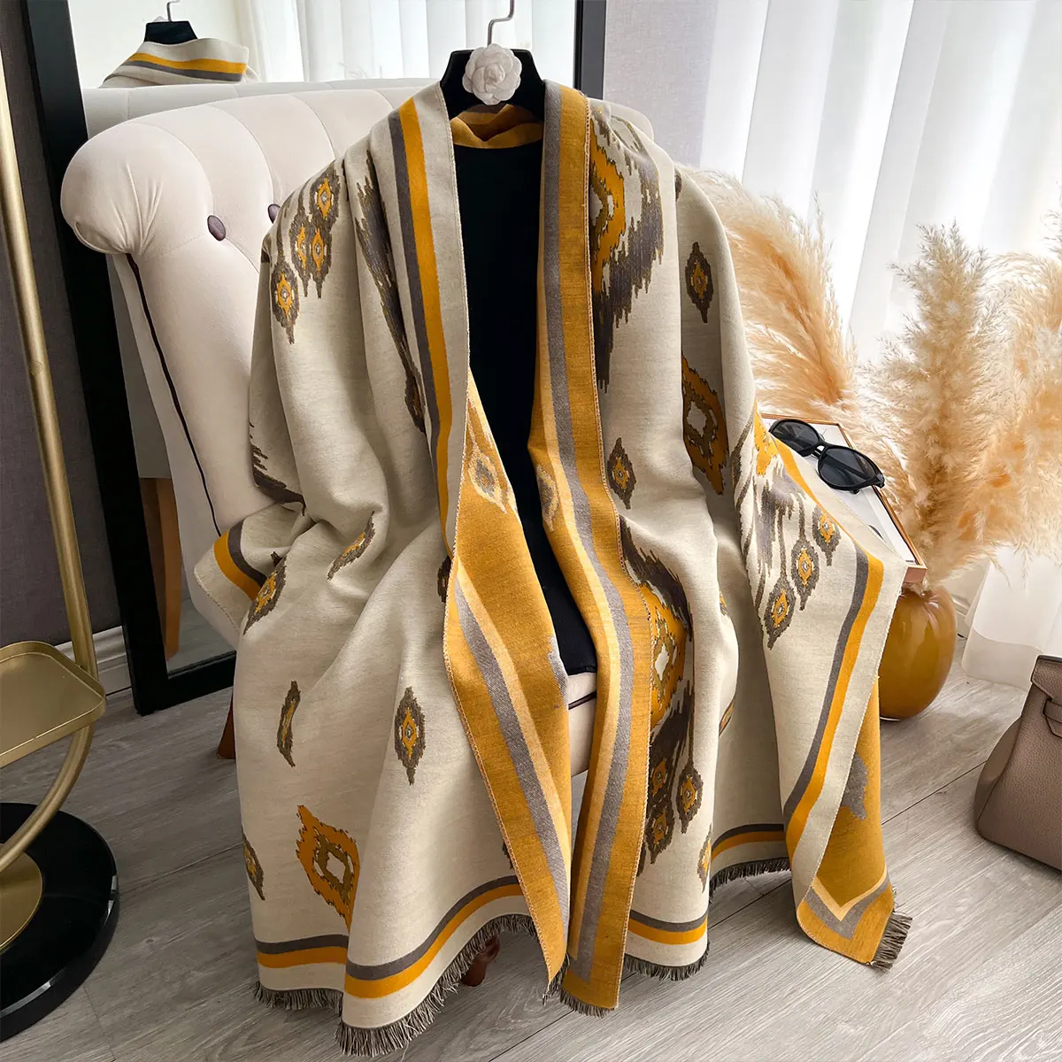 

Роскошные шарфы из искусственного кашемира в этническом стиле, зимние женские шали из пашмины, теплое одеяло, женский шарф, брендовый толстый платок