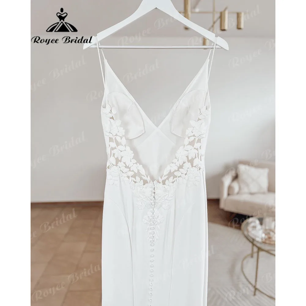 Roycebridal-vestido de novia de satén suave con tirantes finos, vestido de novia de corte sirena con cuello de pico, estilo bohemio, 2023