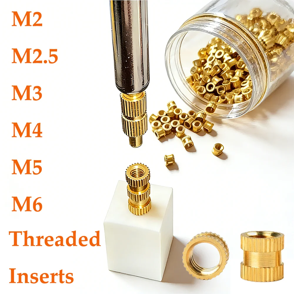 100/300 Stück Gewindeeinsätze M2 M3 M4 M5 M6 Wärmeeinpressbare Einsätze Bleifreie Messing-Rändelmutter Metrische Mutter für Kunststoff 3D-Druck