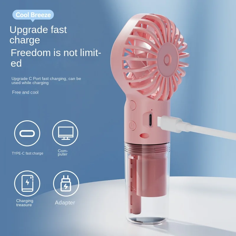 Mini Handheld Fan USB Rechargeable Portable Misting Fan With 4 Adjustable Speed Spray Water Mist Fan Outdoor Camping Travelling