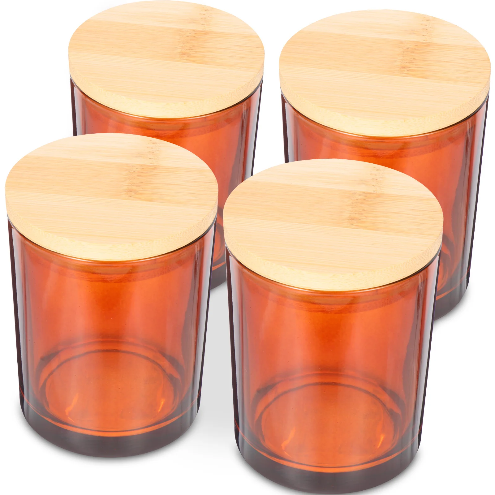 4Sets Glass Cups Bamboo Lids Aromatherapy Holders for DIY Candles Home Decoration Gift Storage Household Supply