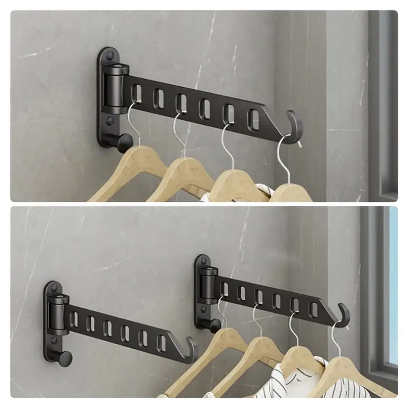 【ALLOWANCE】Retractable Wall Mounted Clothes Drying Rack 6-Hole Foldable Laundry Dryer With Clothes Hanger Swing Function