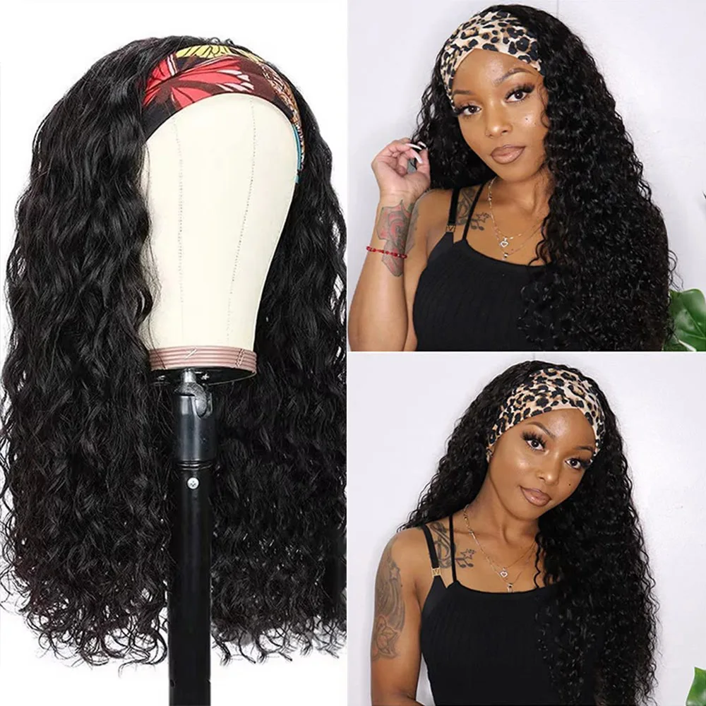 

Парики с повязкой на голову - парики с повязкой на голову с волнами воды, человеческие волосы для женщин, 16-30 дюймов, волосы Remy, полностью машинное производство, черные вьющиеся парики с повязкой для волос