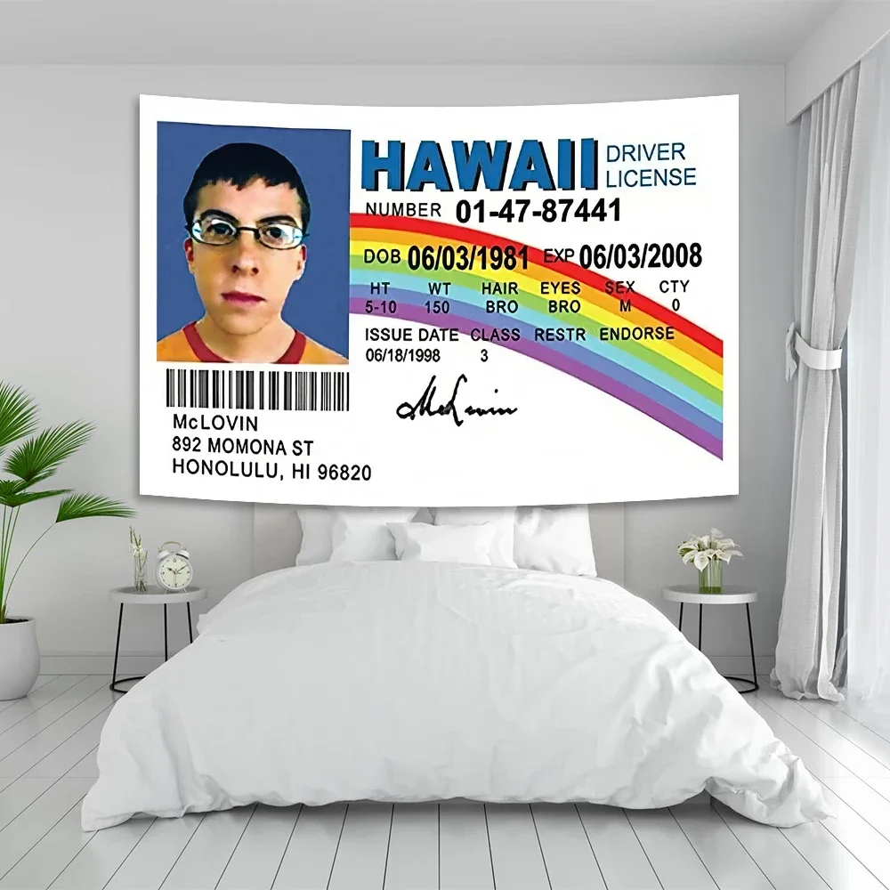 Cartoon characters ID Flag Hawaii Driver License Wall Hanging Tapestry Funny Anime Aesthetic Room Decoration Art Posters