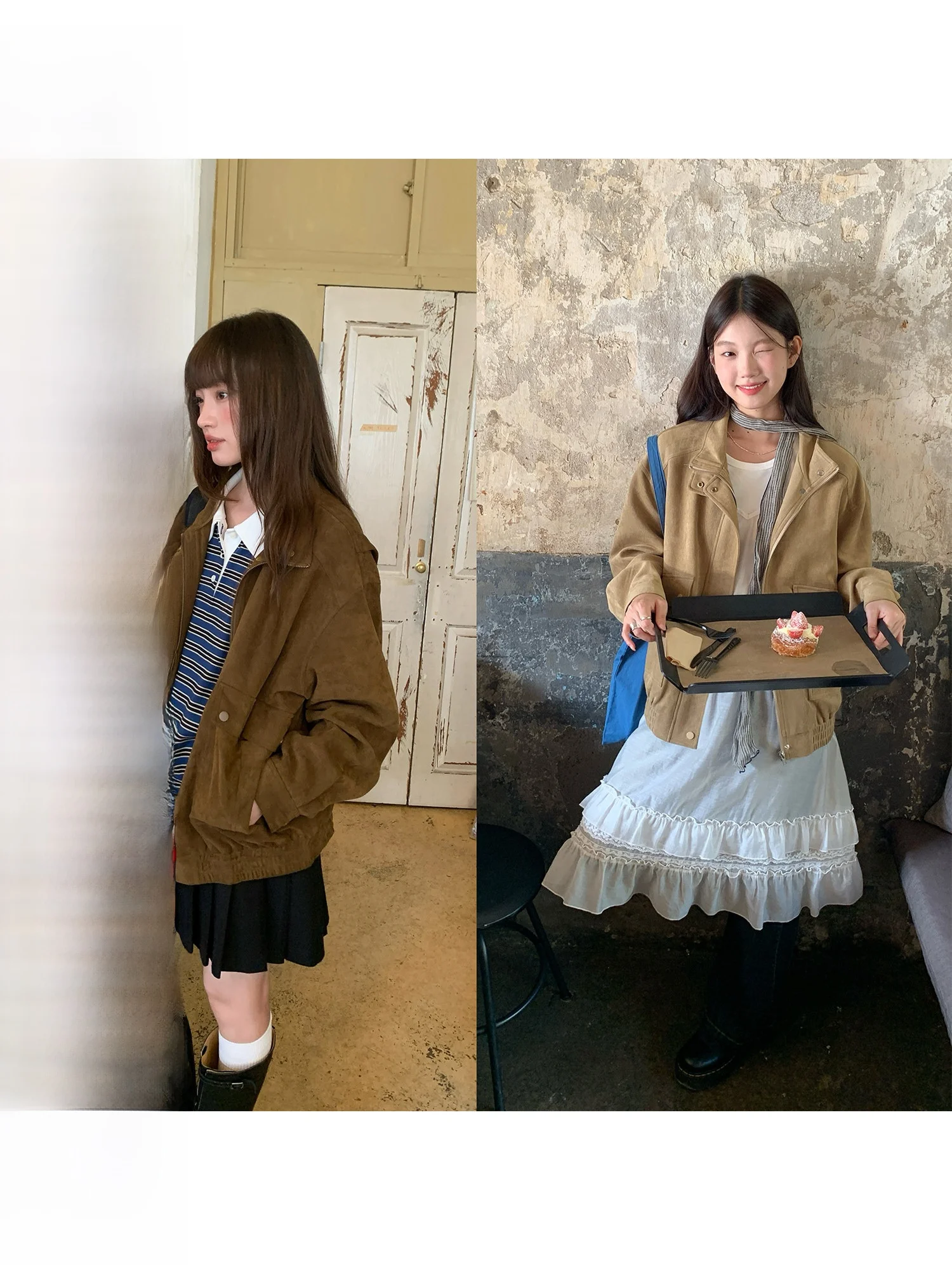 

Новая женская куртка-орто из замши в винтажном стиле, свободного кроя, на молнии, для весны и осени, универсальная, повседневная, в стиле рабочей одежды