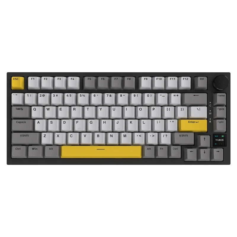 AJAZZ AK820 Pro Kabellose Mechanische Tastatur mit TFT-Display und Drehregler |   75% Gasket-Mounted Gaming-Tastatur, BT/2.4GHz/USB-C Kabelgebunden, Cremefarbene Tastatur für PC/Mac